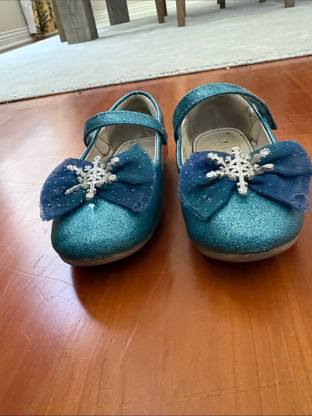 Glitter Teal Mary Jane Kids Shoes with Snowflake Bow